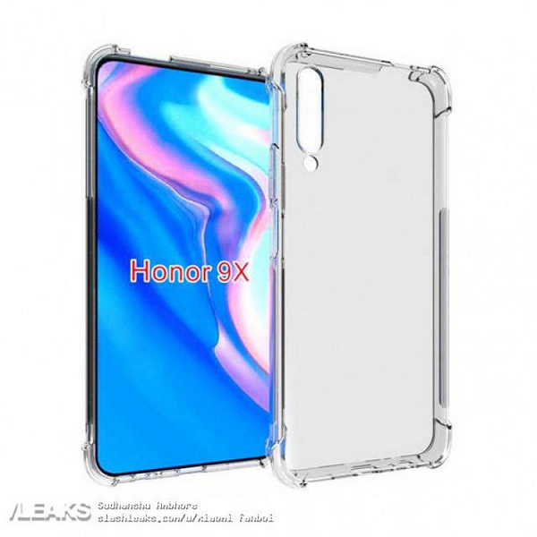 Смартфон Honor 9X Pro в прозрачном чехле показан со всех сторон